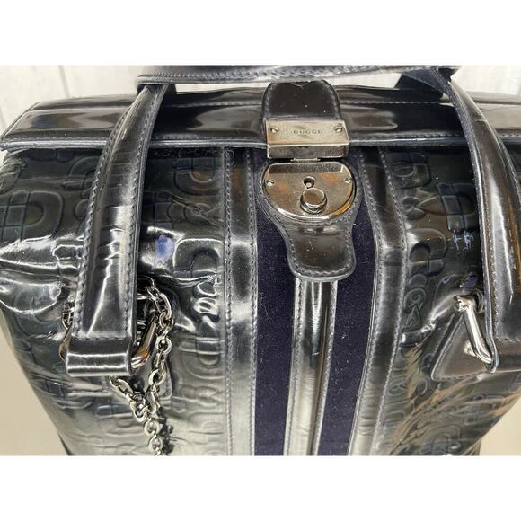 Gucci Horsebit Sherry Line Square Doctor's Bag Handbag Navy Patent Leather - Picture 6 of 16